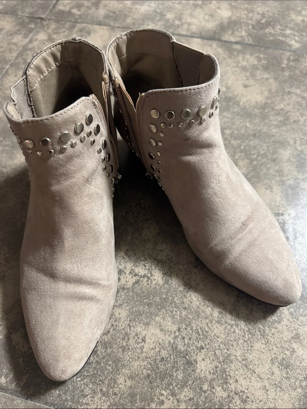 Women’s Taupe Suede Studded Ankle Boots